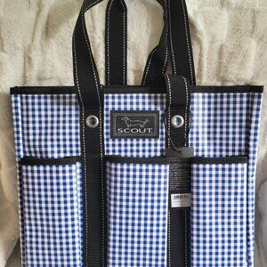 SCOUT Pocket Tote Bag with 7 Pockets and Double Handles, Navy Checkham, NWT